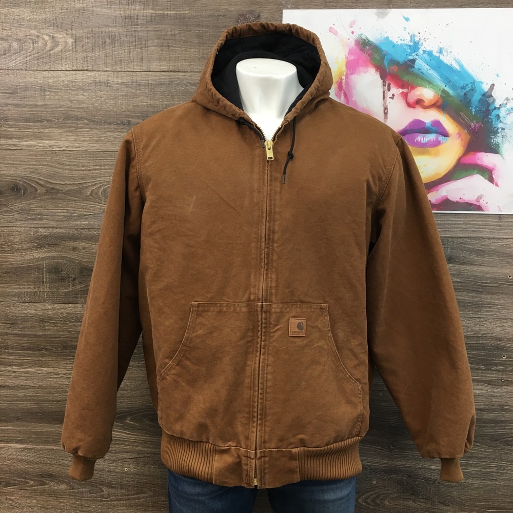 Carhartt J130 Y2K Washed Duck Insulated Hooded Jacket Brown Men's X-Large Tall